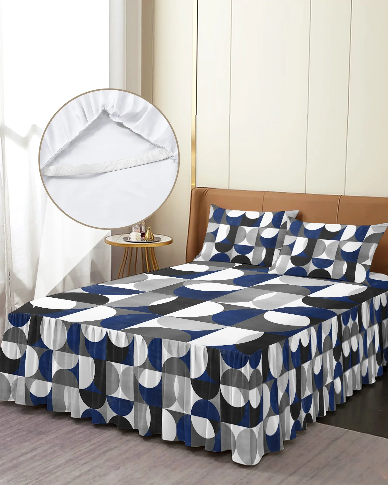 

Скандинавский Ретро средневековый геометрический абстрактный синий комплект постельного белья с юбкой и наволочками наматрасник Комплект постельного белья простыня