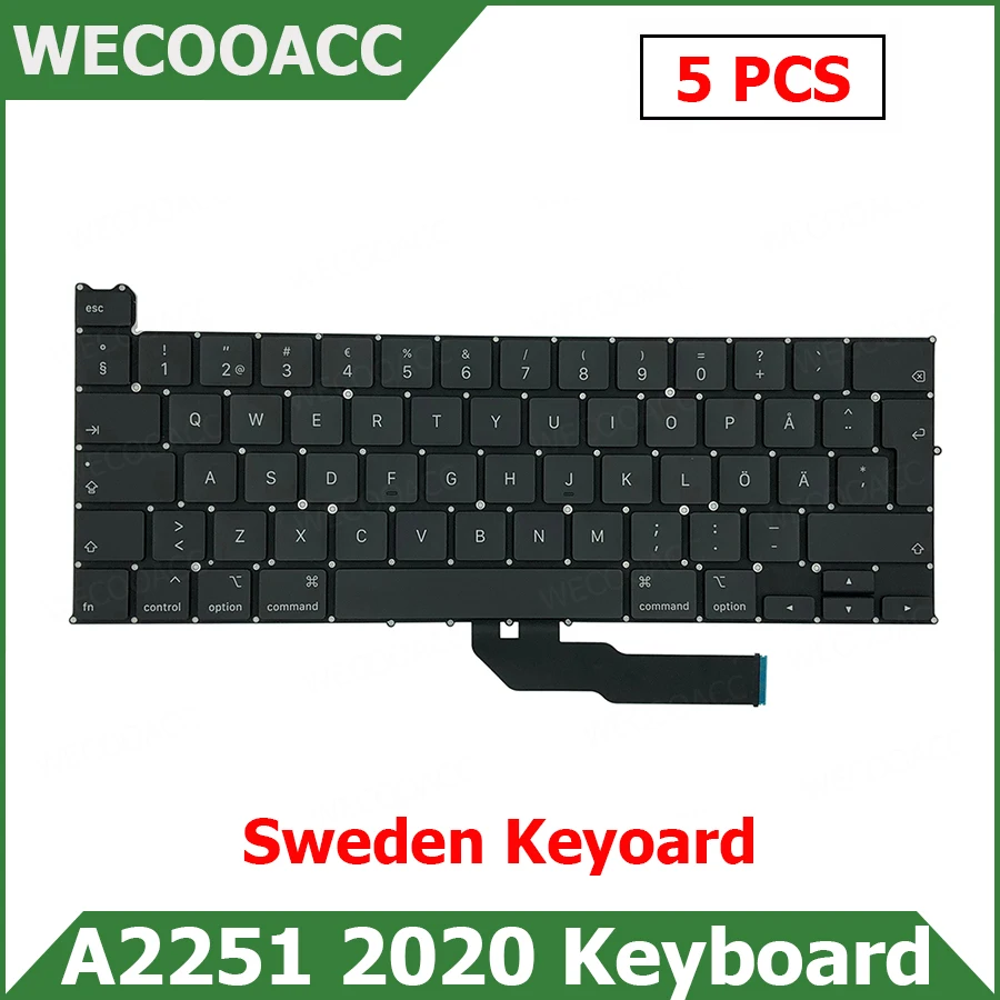 

5 pcs/lot New Laptop Replacement Keyboard For Macbook Pro Retina 13" A2251 Sweden Swedish Keyboard 2020 EMC 3348