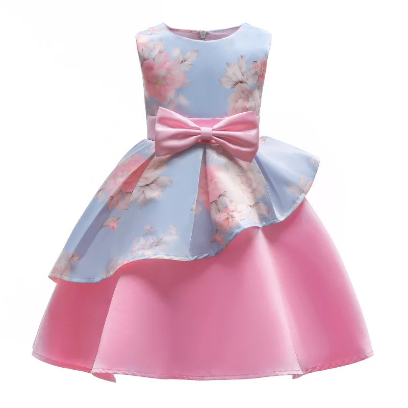 

Girl's dress Printed princess skirt pompadour dress vest long little girl dress