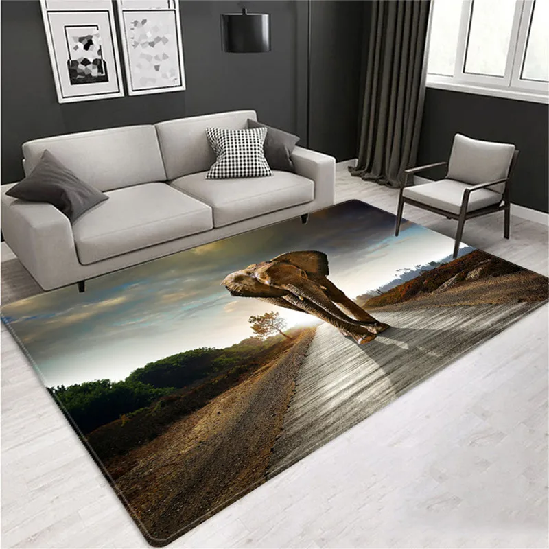 

Elephant 3D Mats for The Floor Large Animal Carpet for Living Room Nordic Luxury Style Black Carpet Home Decor Area Rug Washable