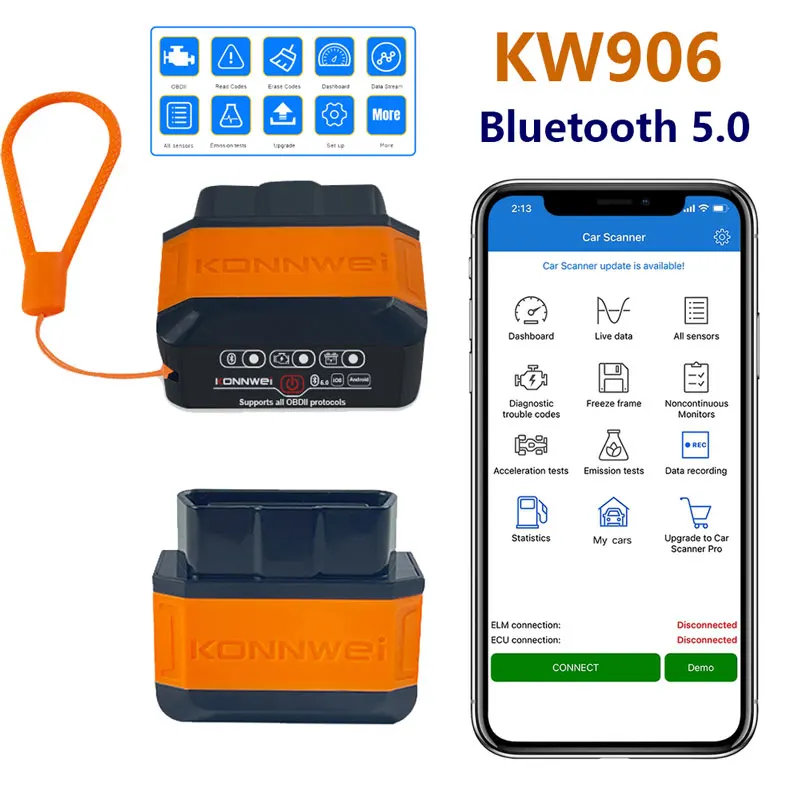 

Konnwei KW906 Bluetooth 5.0 ELM327 V1.5 OBD2 Автомобильный сканер KW905 OBDII Автоматические диагностические инструменты ELM 327 V1 5 OBD 2 ii Считыватели кодов
