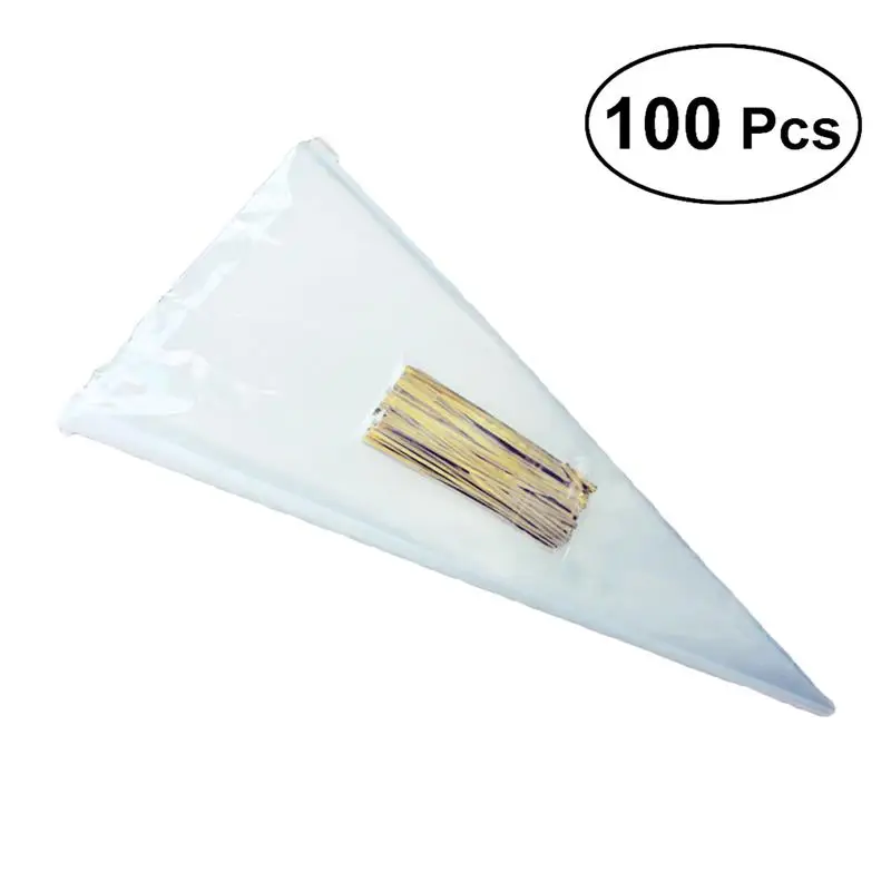 

100PCS Cookie Seal Bags Christmas Treat Bag Sealing Treat Bags Clear Cone Cello Bags Christmas Cello Bags