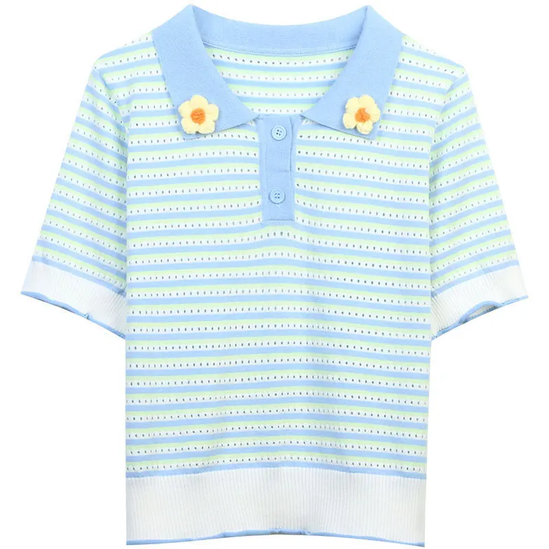 

Женская трикотажная футболка в полоску, с коротким рукавом