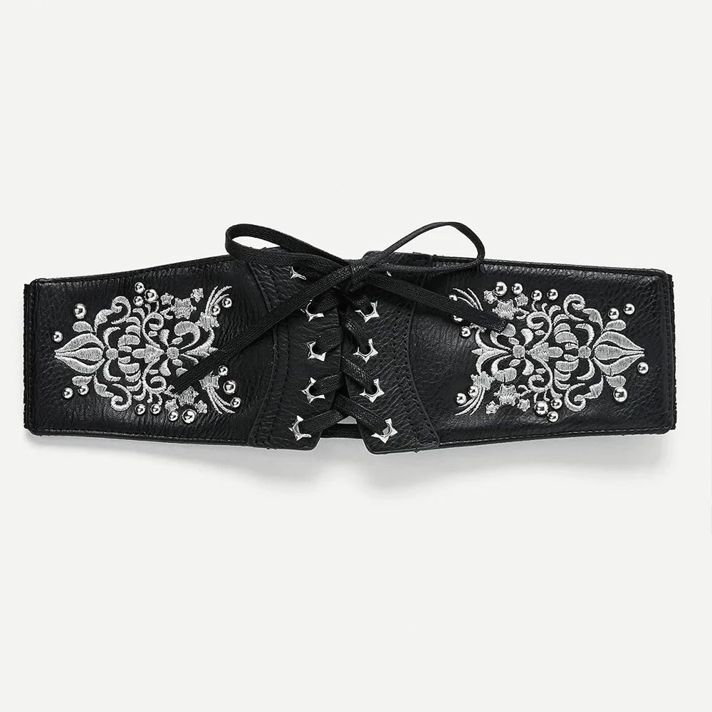 

Новый кружевной Повседневный чехол на талию с вышивкой и заклепками, ультра-широкий пояс с регулировкой, элегантный женский модный пояс SCM0031