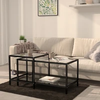 2 pcs console table tempered glass steel end table side table bedrooms furniture black