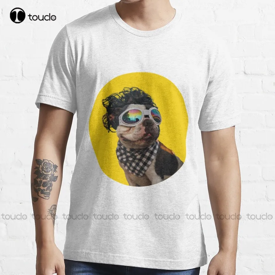 

Футболка с изображением красивой собаки с париком, футболка для женщин, высококачественные Симпатичные элегантные милые хлопковые футболк...