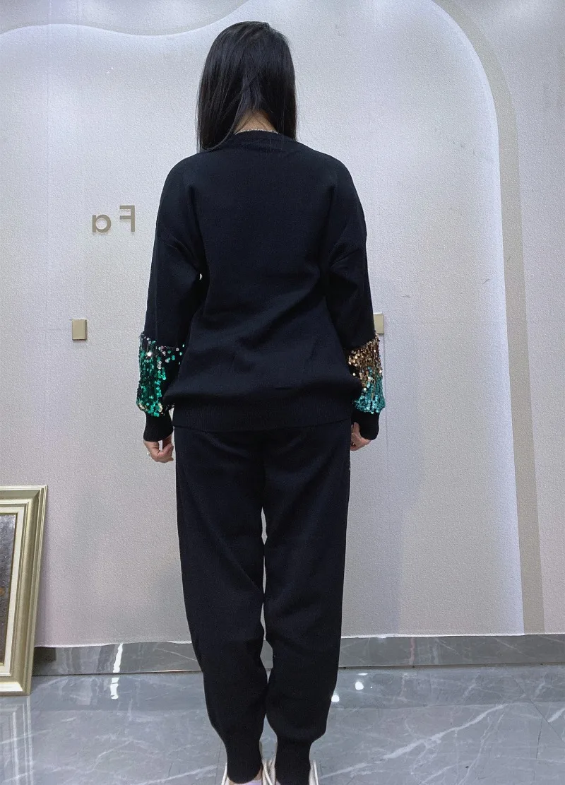 Женская одежда популярный вязаный костюм Новинка Осень 2024 брюки с длинным