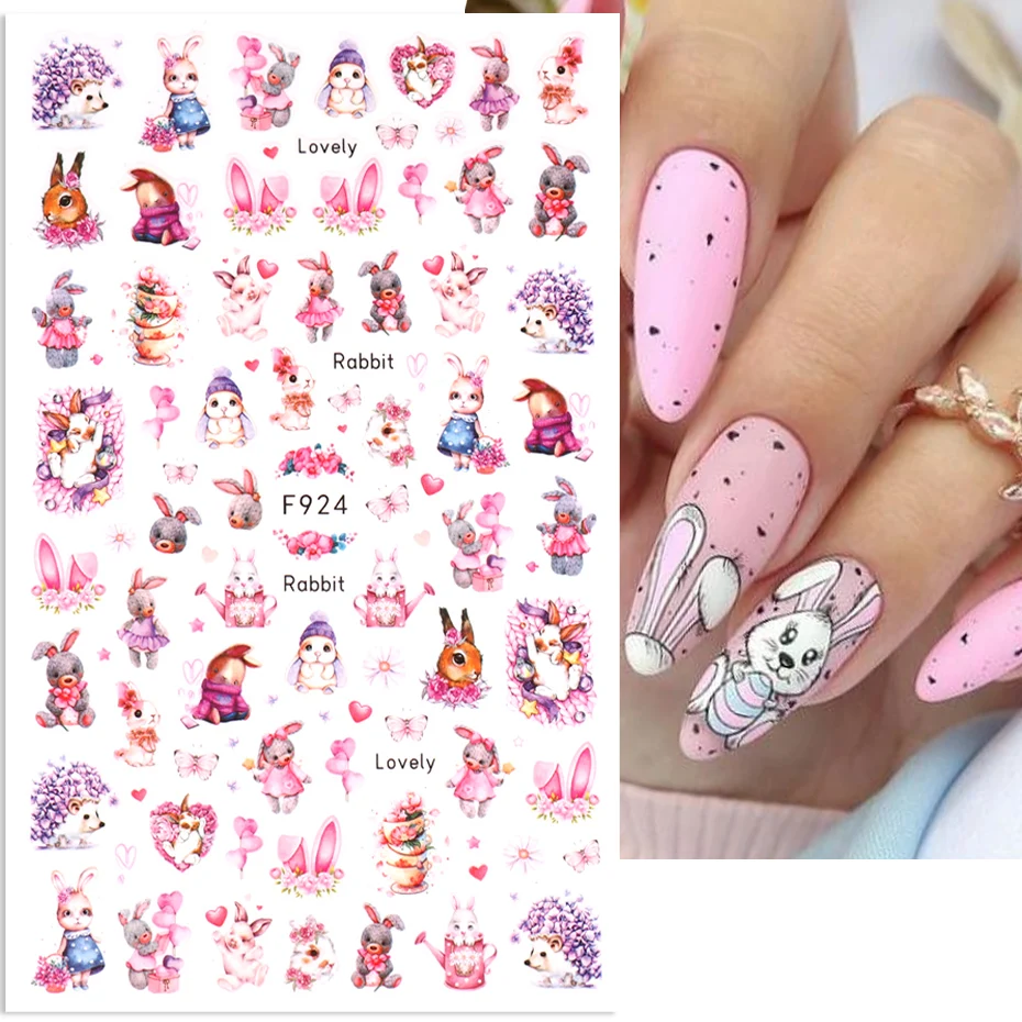 

Новогодний кролик ногтей милые наклейки из мультфильмов кролик животное Сердце цветок счастливые слова 3D слайдер Валентина Аксессуары для...