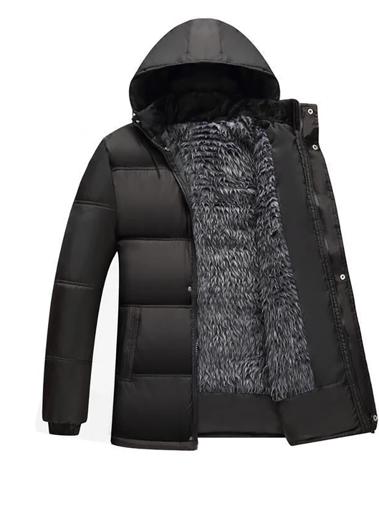 

New Thick Plush Inner Liner Keep Warm Parka Plus Size Fleece Hooded Men's Autumn Winter Clothes Coat Cotton Padded Jacket Male