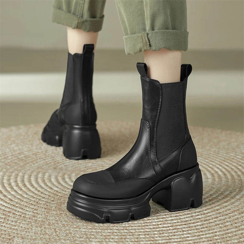 Женские ботильоны из натуральной кожи Meotina ботинки челси на платформе и толстом