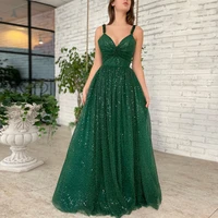 sparkly sequins prom dress sleeveless v neck spaghetti straps glitter green prom gown a line pleat backless sexy homecoming gown
