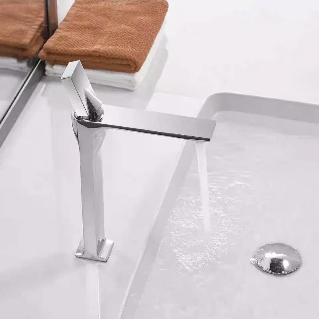 

Waterfall Bathroom Sink Water Tap Sink Counter Basin Mixer Hot & Cold Tap Deck Mounted Chrome Square Single Lever Faucet