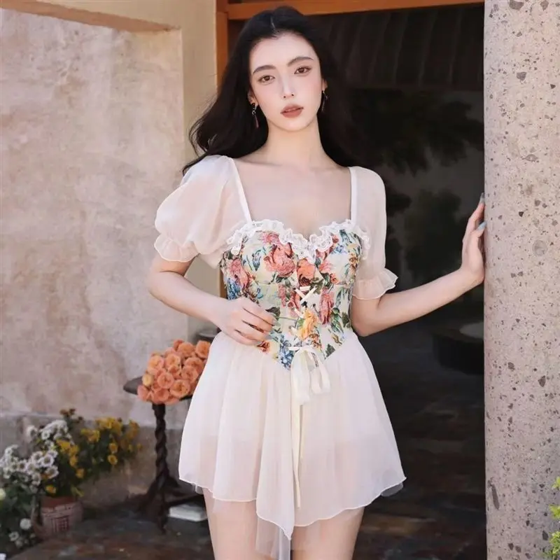 

2023 New Korean Style One Piece Swimwear Women Padded Swimwear Dot Swimsuit Bathing Suit Sexy Lady Monokini Beachwear