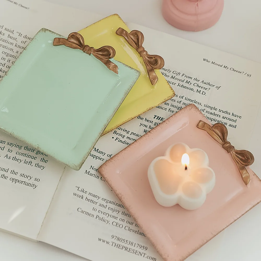 

Candle Plate Mini Resin Candlestick White Pink Round Square Tray Home Decoration Dish