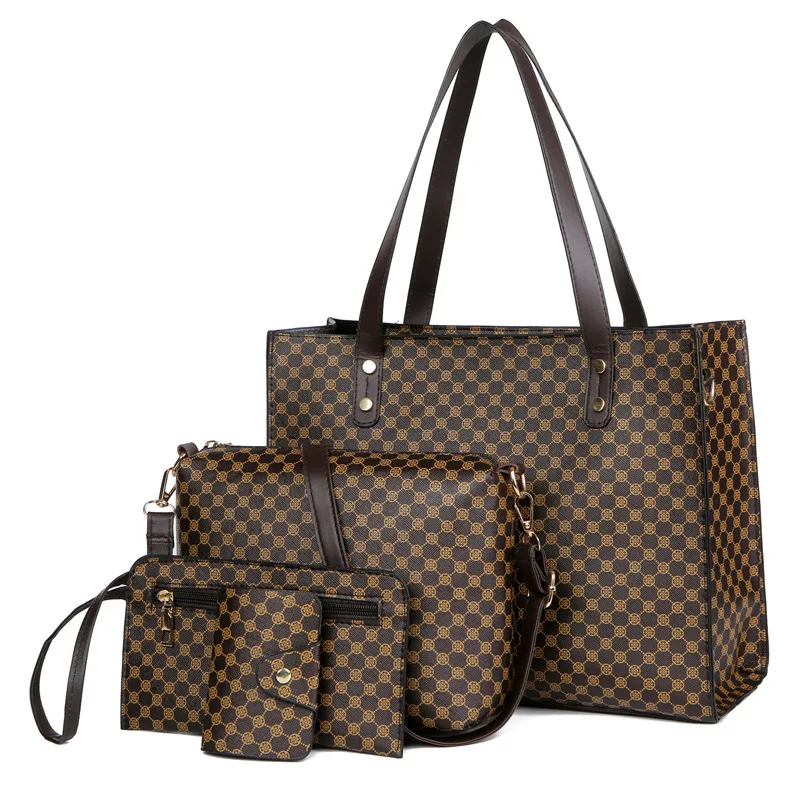

Новый комплект женских сумок, сумки, четыре предмета, композитная сумка с принтом, сумка-мессенджер на плечо, клатч, кошельки из искусственной кожи, сумка для ключей