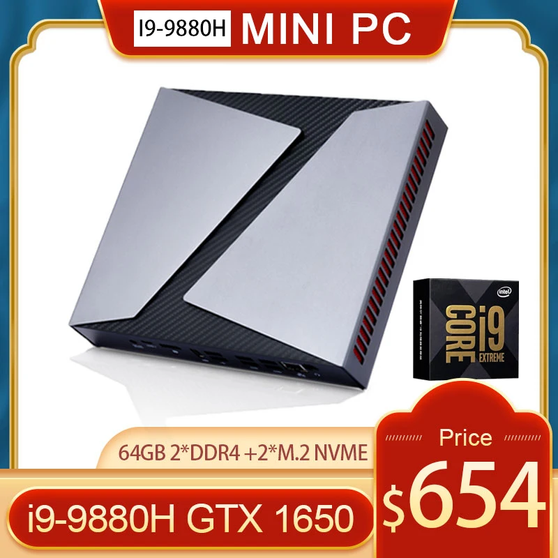 

TOP Gaming Mini PC Intel Core i9 8950HK Desktop computer NVIDIA GeForce GTX 1650 4G Windows10 HDMI DP 2*DDR4 NVME AC wifi BT 4.0