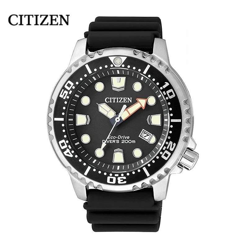 

Оригинальные часы CITIZEN-Drive, мужские часы серии Eco-Drive с черной пластиной для спорта и дайвинга, светящиеся мужские часы с силиконовым ремешком BN0150