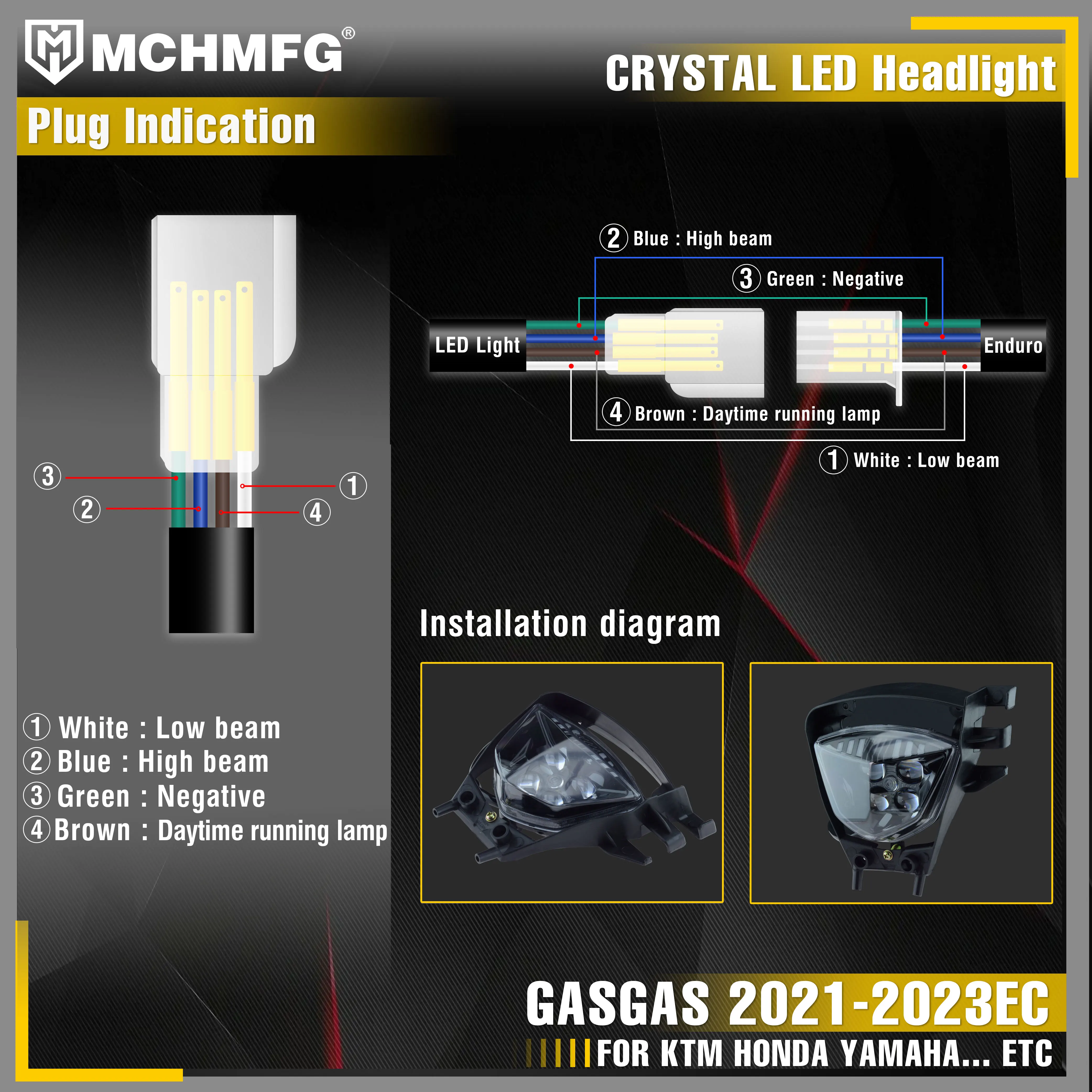 Светодиодная фара MCHMFG для мотоцикла Хрустальная GASGAS 2021-2023 EC 2021 2022 2023 Enduro |