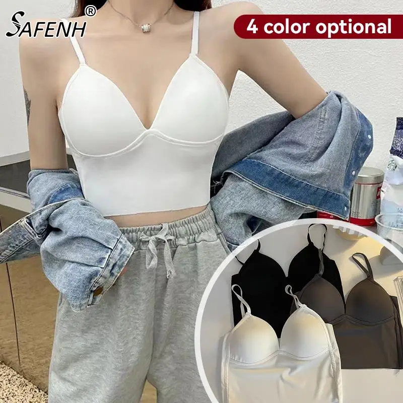 

Women Sexy Ice Silk Cropped Tube Top Streetwear Female Camis Padded Bra Underwear Korean Fashion Solid Padded Bralette Vest Bra
