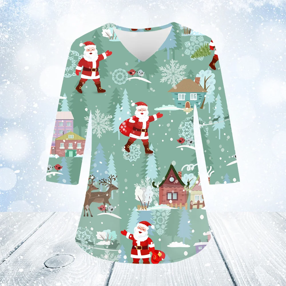 Рождественская клиническая форма женский топ с мультяшным принтом для