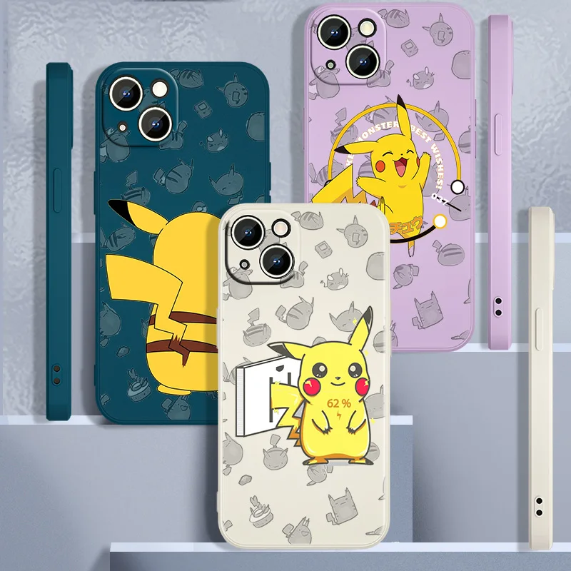 

Cute pikachu For Apple iPhone 5 6 7 8 11 Pro MAX Plus Pro Liquid Silicone Cover Funda Soft Phone Case coperture fundas iphone
