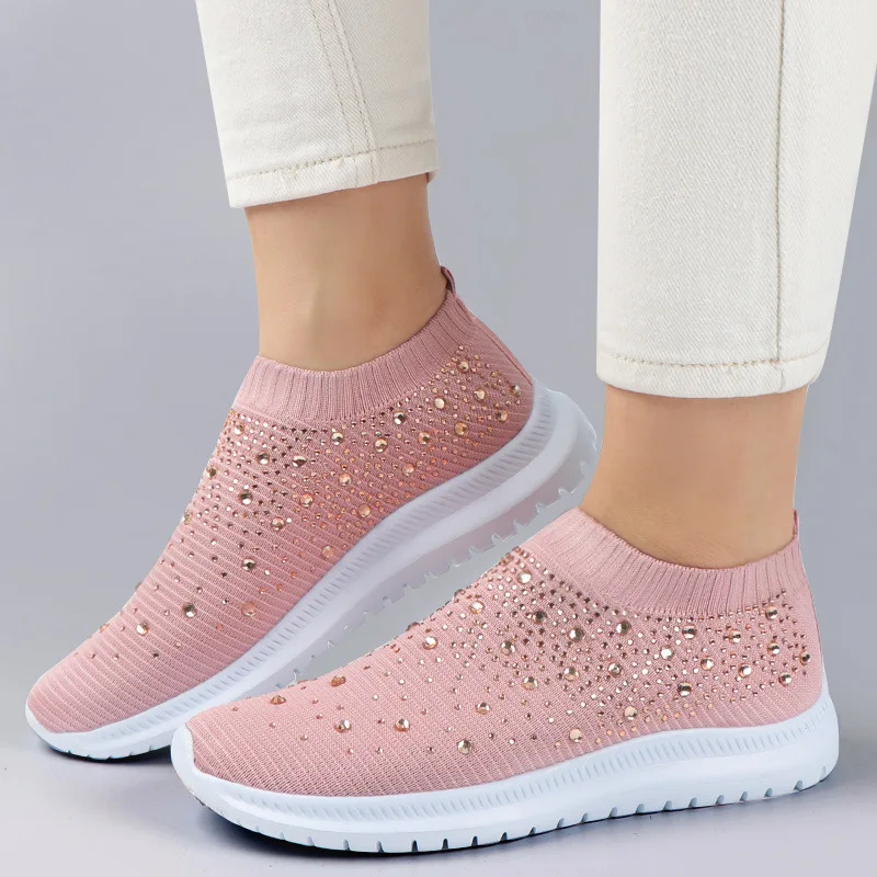 

Women White Sneakers Vulcanize Shoes Ladies Fashion Bling Sneakers Summer Slip-On Sock Sneakers Femme Zapatillas Mujertu9