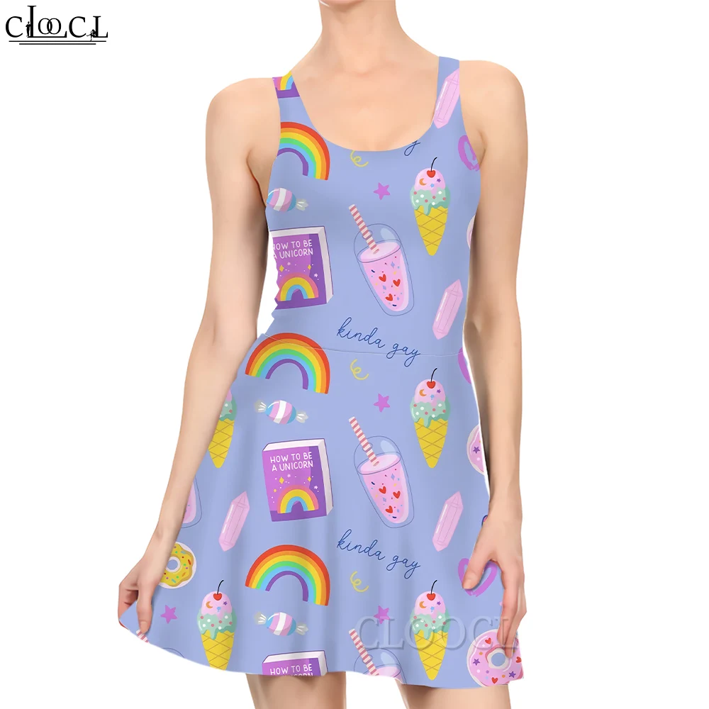 

CLOOCL Women Dress Summer Ice Drink Pattern 3D Printed Mini Dress for Fashion Female Sleeveless Knee-Length Dresses Cute Style
