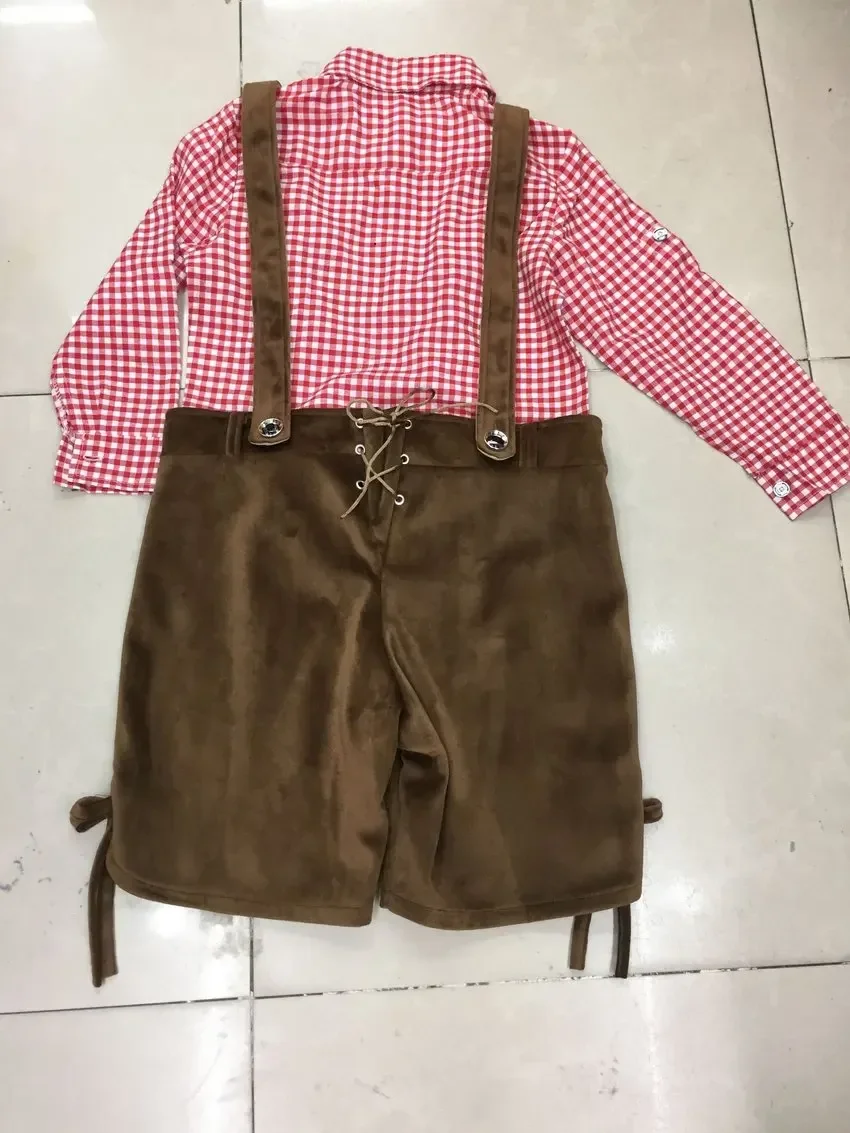 Фото Детский костюм Октоберфеста, клетчатый Lederhosen, баварский немецкий пивной фестиваль, фантазийный праздничный костюм для детей, мальчиков на Хэллоуин №3