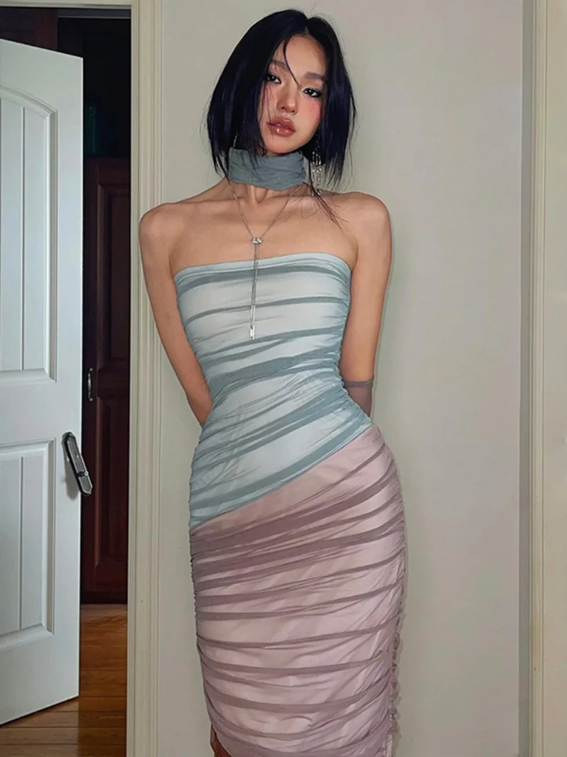 

Женское облегающее вечернее платье без рукавов, Элегантное Длинное Платье с принтом, без бретелек, с высокой талией и открытой спиной, лето 2023