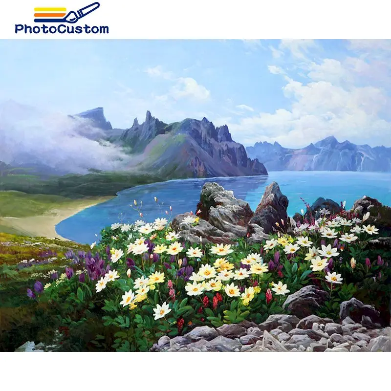 

PhotoCustom Paint By Number Flower Lake Drawing On Canvas Hand Painted Painting Art Gift DIY Pictures By Numbers Kits Home Decor