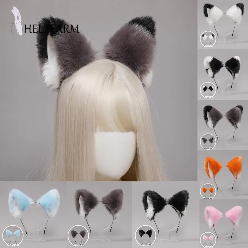 

Реалистичная длинная пушистая повязка на голову с кошачьими ушками, обруч для волос в стиле «Лолита», милый аниме, ободок для волос для Хэлл...