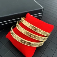 new gold bangles carved flower slim hand bangle indian jewelry luxury gold color bracelets for women bridesmaid jewelry bangles