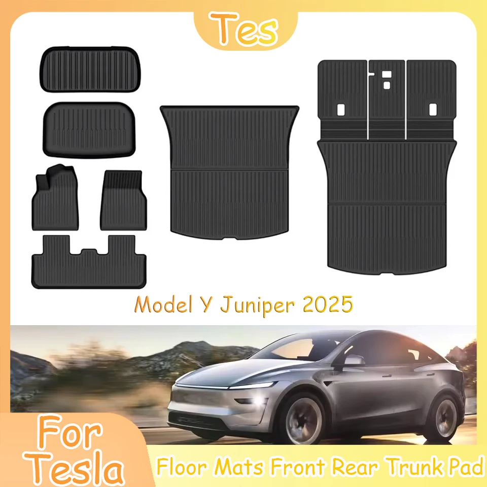Фото Для Tesla Model Y Juniper 2025 Коврики для пола Передняя и задняя накладка на багажник TPE Нескользящая грязезащитная водонепроницаемая подкладка Аксессуары для интерьера №1