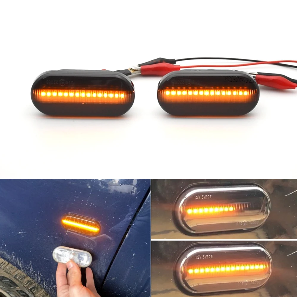 2PCS Dynamic Flowing LED Side Marker Turn Signal Light For SEAT Skoda Octavia Ford C-Max Focus Fusion VW Golf3 Passat Polo