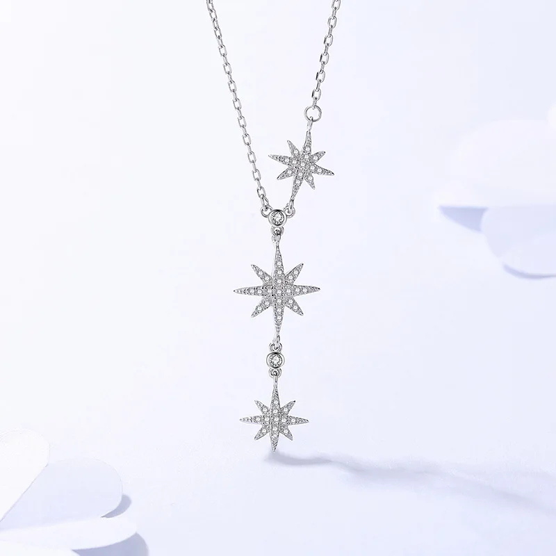 

s925 Sterling Silver Ladies Hexagram Necklace Tassel European and American Popular Fashion Holiday Gifts