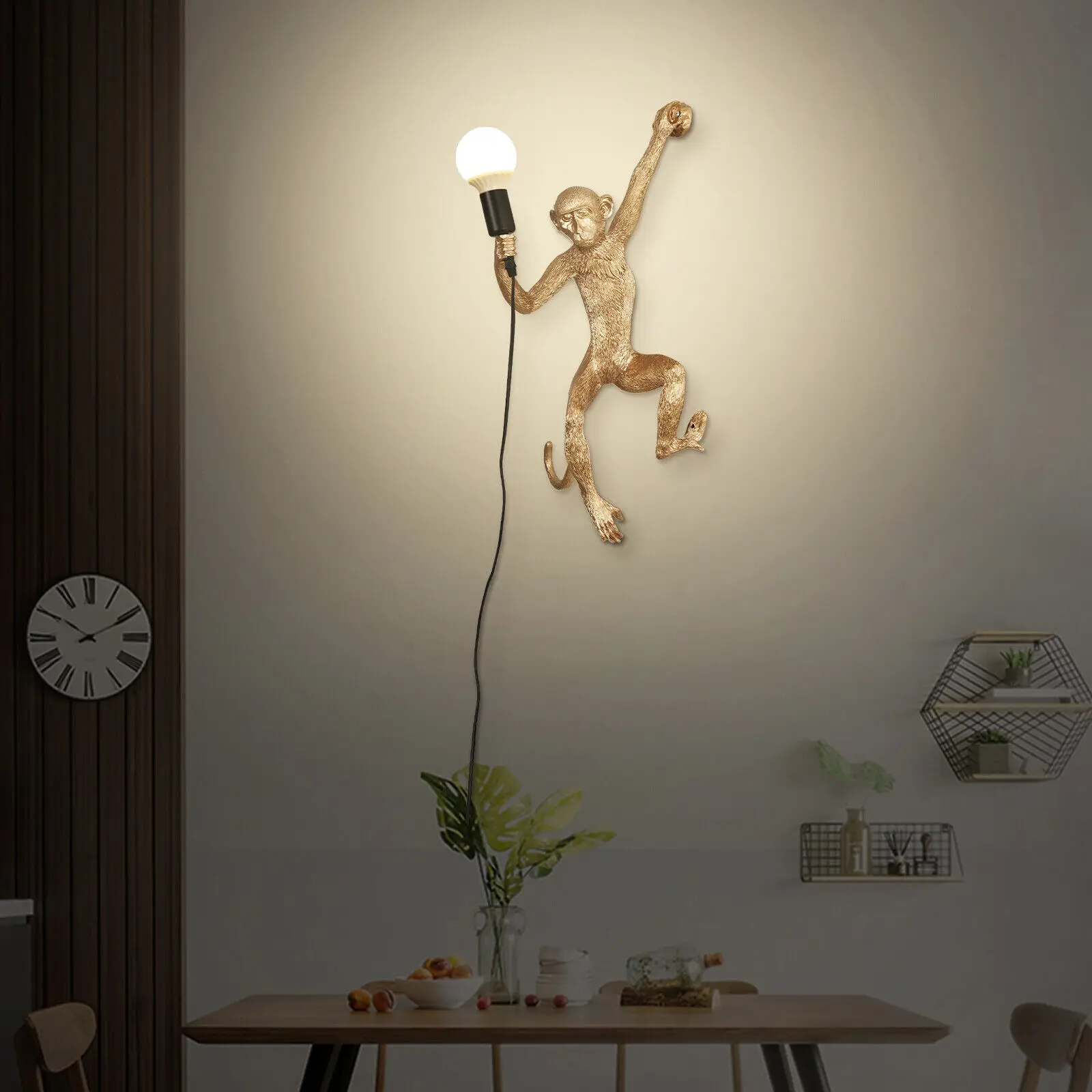 

Resin Hemp Rope Gold Monkey Shaped Wall Light Vintage Wall Lamp Fixture Bedroom Dining Room Home Office Decor