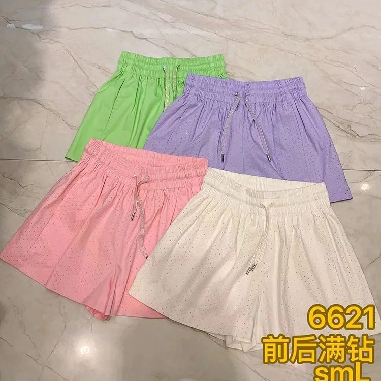 European Goods Summer New Heavy Hot Diamond Elastic Waist Casual Shorts 2023 Summer New Fashion Sweet Elegant Shorts for Women