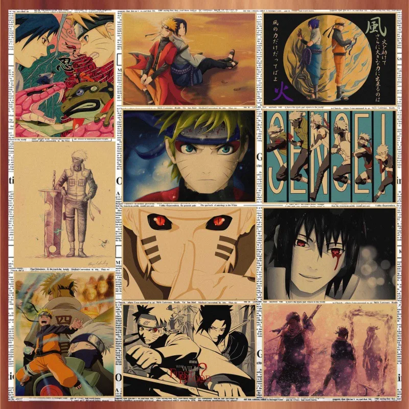 

Naruto Kids Birthday Decoration Party Poster Japanese Anime Cartoon Retro Kraft Paper Decorative Wall Painting Mural Toys