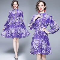 2022 spring and summer new runway catwalk stand collar temperament double layer three dimensional butterfly flower print dress