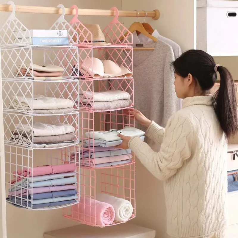 

Wardrobe Storage Rack Clothes Organizer Multilayer Shelving Multifunctional Clothing Sorting Stratified Storage Basket Hangers