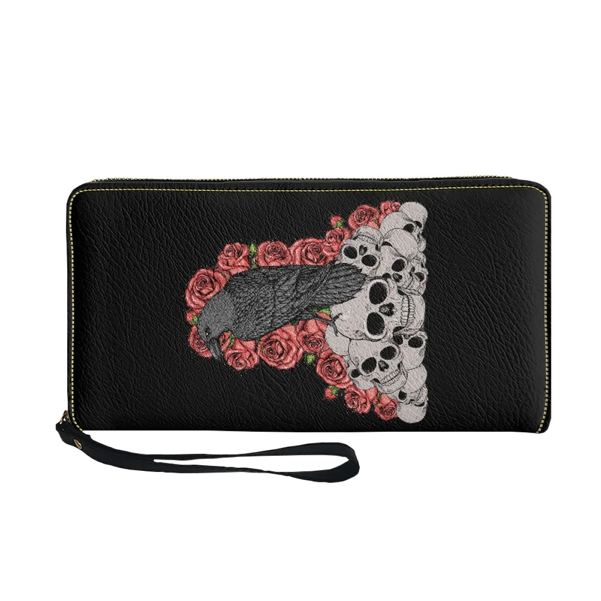 Woman Luxury Brand Wallet Pu Leather Skull Rose Crow Pattern Wallet Minimalist Wallets With Strap Carteras De Mujer