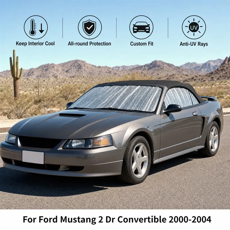 Фото Для Ford Mustang 2 Dr Convertible 2000-2004: Полный комплект солнцезащитных шторок для окон автомобиля, блокирующих УФ-излучение, обеспечивающих конфиденциальность, теплоизоляцию, складные автомобильные шторки №1