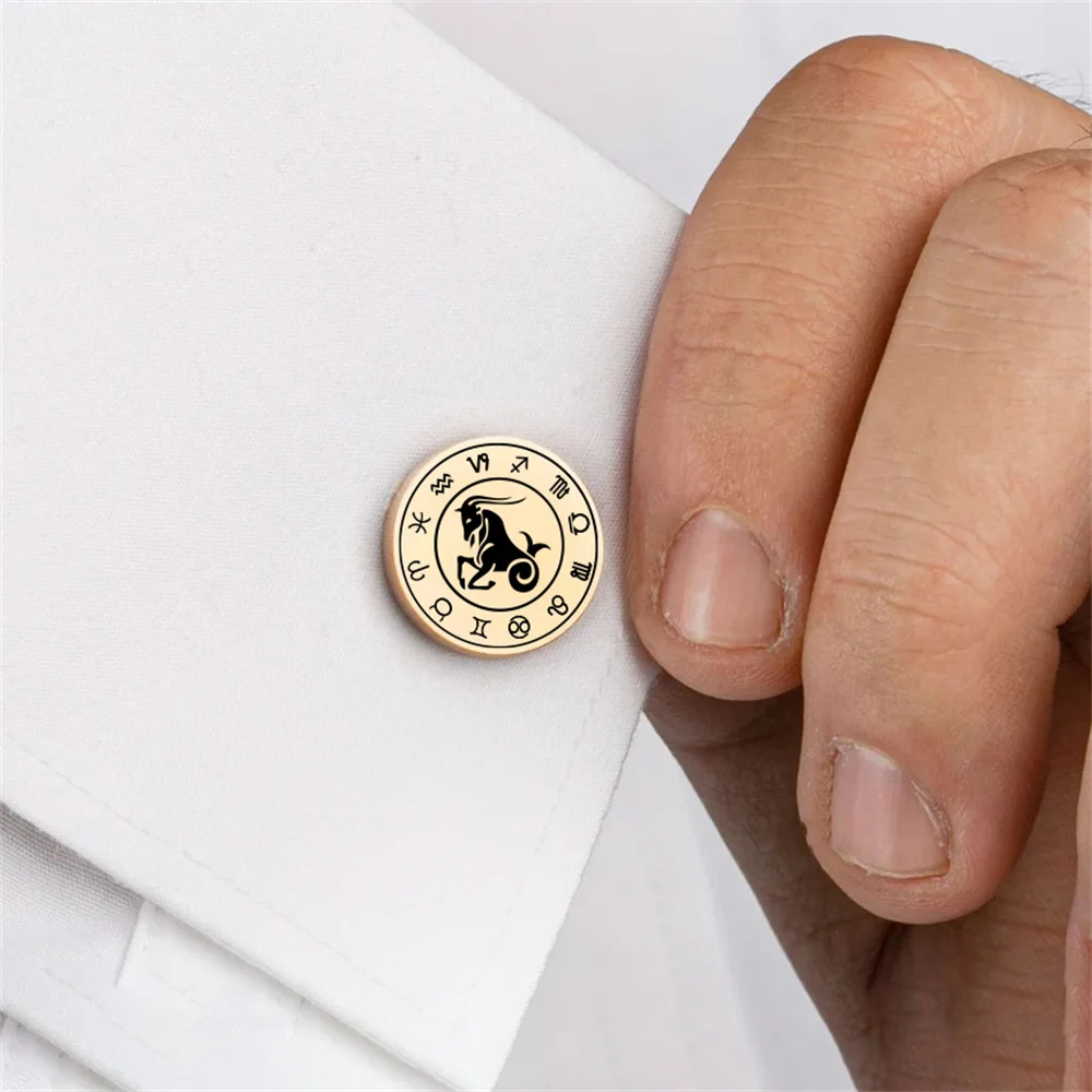 

Classic 12 Constellation Cufflinks Stainless Steel Capricornus Men's Cufflinks Fashion Engagement Wedding Jewelry Birthday Gift