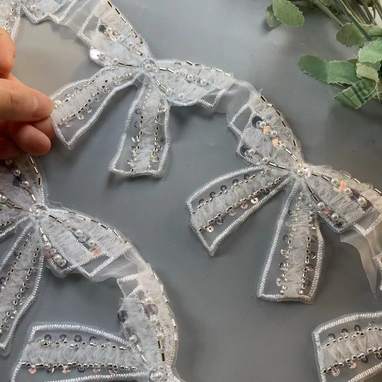 1 ярд 10x9 см алмазный бант жемчужная вышитая кружевная отделка лента ткань шитье