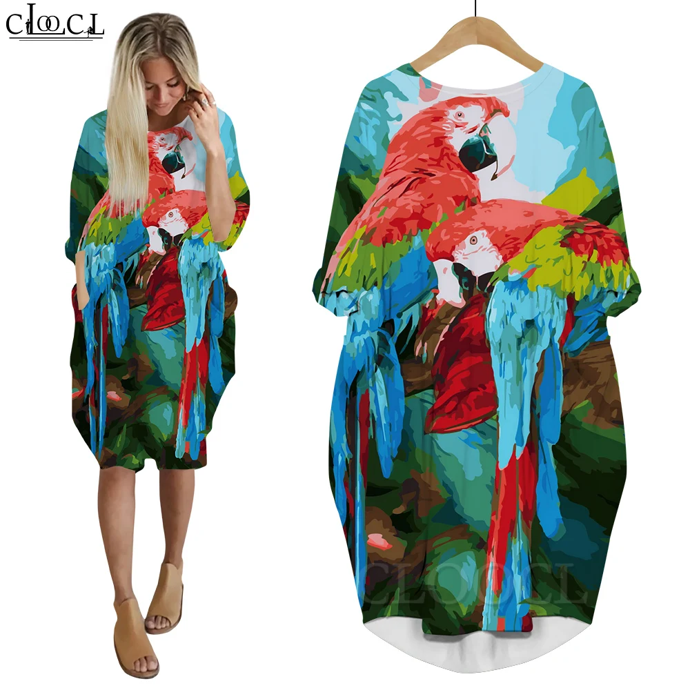 

Платья CLOOCL, платья для женщин, платья с длинным рукавом и 3D-принтом в виде попугая, Свободные повседневные осенние платья для женщин