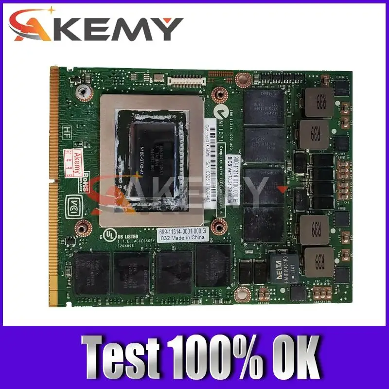 Оригинальный GTX580M GTX 580M GDDR5 2 Гб N12E-GTX2-A1 видеокарта для Dell Alienware M17X R2 R3 R4 M18X 100% тест