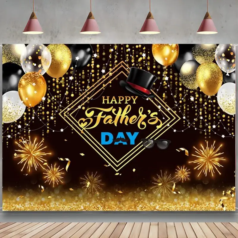 

Happy Father's Day Backdrop Gold Black Balloons Thanks Dad Theme Party Decorations Love Dad Family Banner Photography Background