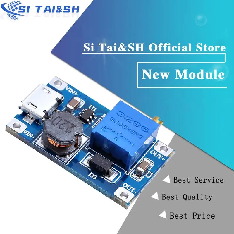5 шт./лот MT3608 DC-DC регулируемый Повышающий Модуль 2A с MICRO USB 2V - 24V 5V 9V 12V 28V LM2577 купить