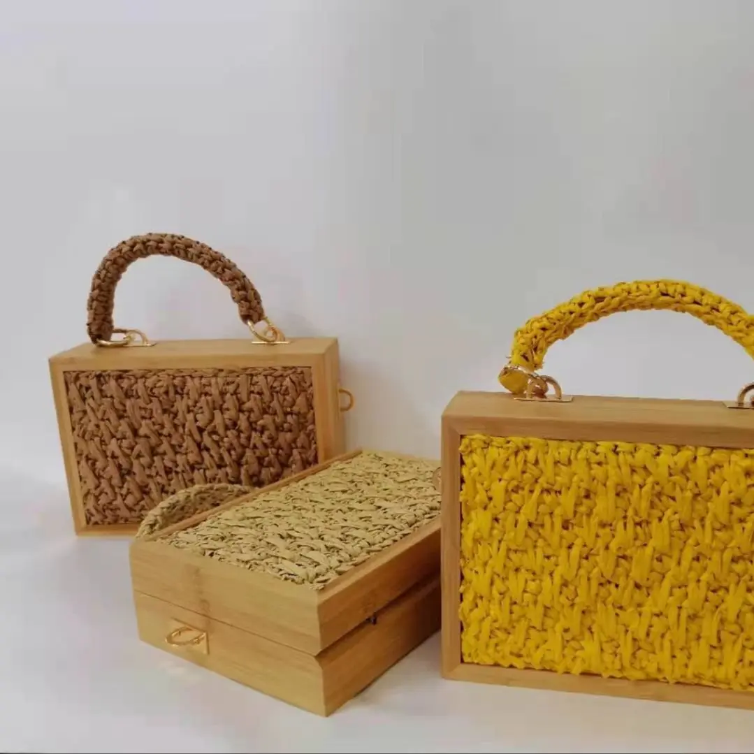 Плетеная соломенная сумка через плечо с бамбуковой бахромой ручной работы