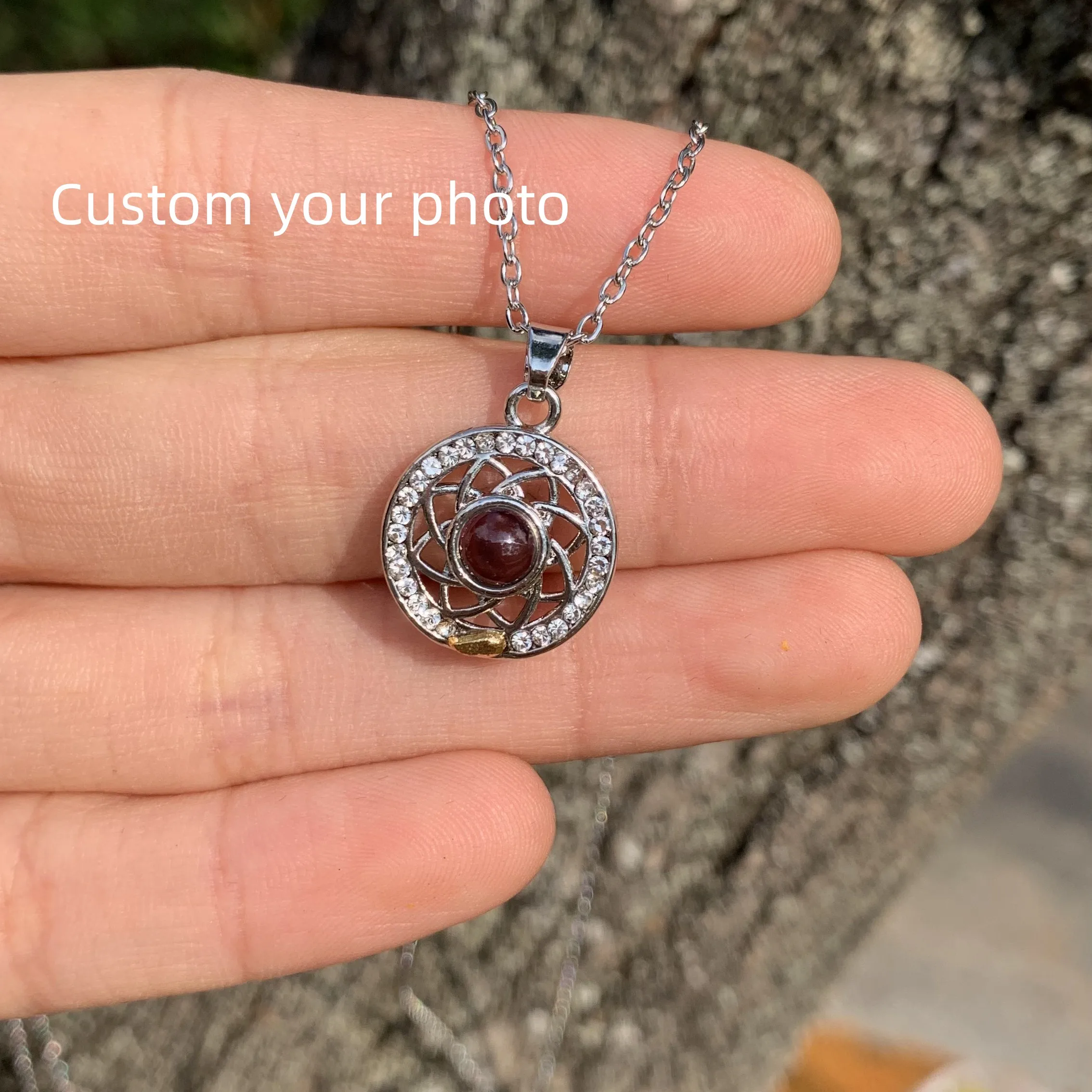 Sun and Moon 2 pcs Set Custom Projection Necklace with Your Picture Family Memory Gift  Projection Necklace Valentine's Day Gift